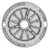 A top-down view of a round, metallic object with radial spokes. Produktbild-Vorschau