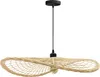 A hanging lamp with a woven shade and a light bulb. Produktbild-Vorschau