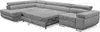 A light gray sectional sofa with a pull-out bed mechanism extended. Produktbild-Vorschau