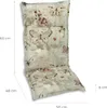 A close-up view of a chair cushion with a butterfly and floral pattern, showing dimensions. Produktbild-Vorschau