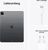 The image shows the back of an Apple iPad Pro and its accessories, a USB-C cable and a power adapter. Produktbild-Vorschau