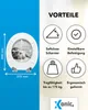 A product image showing a toilet seat with dimensions and feature highlights. Produktbild-Vorschau
