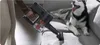 A person is using a cordless vacuum cleaner on a sofa where a husky dog is lying down. Produktbild-Vorschau