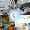 Weiß-schwarzer Luftreiniger in einer Collage verschiedener Innenräume wie Wohnzimmer, Büro, Restaurant und Kinderzimmer Anteprima dell’immagine prodotto