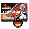 A product package for fire starters, showing a fiery background and the product itself. Produktbild-Vorschau