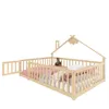 A wooden bed frame with a house-shaped canopy and a safety railing, set against a white background. Voir les images du produit
