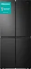 A front view of a black Hisense refrigerator with a FIFA World Cup Qatar 2022 sticker on the top left door. Produktbild-Vorschau