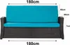 A front view of a blue and black outdoor sofa cushion set with dimensions indicated. Náhľad obrázku produktu