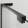 A close-up view of a black metal frame and glass shower wall fixture against a white background. Produktbild-Vorschau