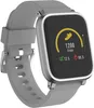 A smartwatch with a gray band and silver casing is shown against a white background. The watch face displays fitness tracking information. Produktbild-Vorschau