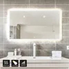 A modern bathroom vanity with a lit LED mirror above it. Produktbild-Vorschau