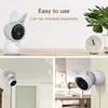 A collage of images showing a baby monitor in different mounting positions and a close-up of the monitor with text overlays. Podgląd zdjęcia produktu