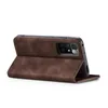 A brown flip case for a smartphone is shown standing upright on a white background. Produktbild-Vorschau