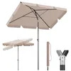 A rectangular patio umbrella is shown in multiple views against a white background, including a collapsed view and a close-up of the joint. Produktbild-Vorschau