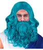 Blaue Neptun & Poseidon Perücke mit Bart & Schnurrbart Produktbild-Vorschau 2