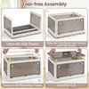 A four-panel diagram illustrating the tool-free assembly of a storage box. Náhľad obrázku produktu