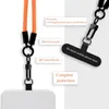 A product image showing a phone lanyard with various features highlighted by text overlays. Produktbild-Vorschau