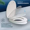 A toilet seat with its lid open, demonstrating a soft-close feature. Anteprima dell’immagine prodotto