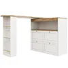 A modern white and wood-toned desk or bar unit with shelves and drawers. Produktbild-Vorschau