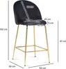 A black velvet bar stool with gold legs, shown with dimensions indicated by text and lines. Voir les images du produit