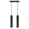 A black, two-bulb pendant light fixture against a white background. Náhled obrázku produktu