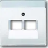A close-up studio shot of a white wall plate with two openings for network jacks. Produktbild-Vorschau