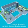 An illustration of people using internet access around a swimming pool and building. Podgląd zdjęcia produktu