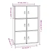Diagram of a multi-door cabinet with dimensions shown. Voir les images du produit