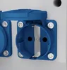 A close-up view of a blue electrical outlet with a protective cover. Produktbild-Vorschau