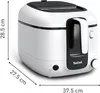 A white and black Tefal deep fryer with dimensions indicated. Produktbild-Vorschau