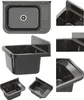 A collage of different views and close-ups of a black kitchen sink. Podgląd zdjęcia produktu