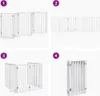 A collage of four images showing a white wooden pet gate in different configurations. Podgląd zdjęcia produktu