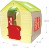 A plastic playhouse for children, shown from the front with dimensions indicated. Produktbild-Vorschau