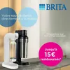 Two water carbonators are displayed on a countertop with promotional text and branding. Produktbild-Vorschau