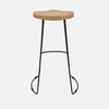 A bar stool with a wooden seat and black metal legs is shown against a white background. Anteprima dell’immagine prodotto