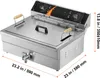 A stainless steel deep fryer with dimensions indicated. Anteprima dell’immagine prodotto