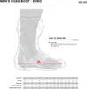 A diagram showing how to measure a boot and a size chart for men's road boots. Podgląd zdjęcia produktu