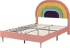 A pink bed frame with a rainbow-shaped headboard is shown against a white background. Náhľad obrázku produktu