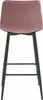 A bar stool with a pink velvet seat and black legs, shown from the back on a white background. Voir les images du produit