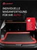 The interior of a car trunk with a custom-fit mat installed. Text overlays highlight the product's features. Náhľad obrázku produktu