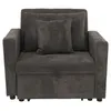 A dark gray corduroy armchair with two pillows. Produktbild-Vorschau