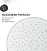A close-up of a showerhead with text describing its features. Produktbild-Vorschau