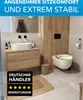A modern bathroom with a sink, toilet, and wooden cabinetry. Produktbild-Vorschau