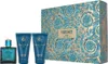 A gift set of Versace Eros men's fragrance products, including an Eau de Toilette spray and two shower gel/body wash tubes, presented in a decorative box. Produktbild-Vorschau