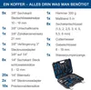 A list of tools included in a toolbox, with an image of the toolbox at the bottom right. Podgląd zdjęcia produktu