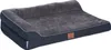 A dark gray orthopedic dog bed with a raised headrest is shown against a white background. Produktbild-Vorschau