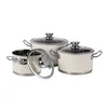 A set of three cream-colored pots with glass lids and silver handles, arranged on a white background. Anteprima dell’immagine prodotto
