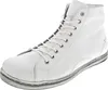A white high-top sneaker with white laces and a silver sole is shown against a white background. Produktbild-Vorschau