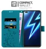 A teal wallet-style phone case with card slots and a phone inside, with euro banknotes inserted. Náhled obrázku produktu