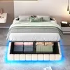 A bed with storage underneath, illuminated by blue LED lights. Náhľad obrázku produktu